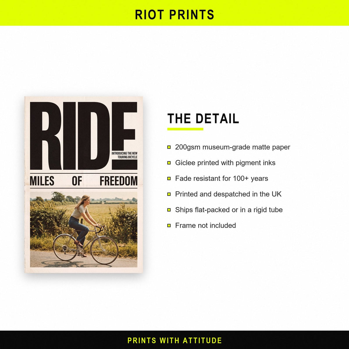 Ride Touring Bicycle Retro Advert Art Print