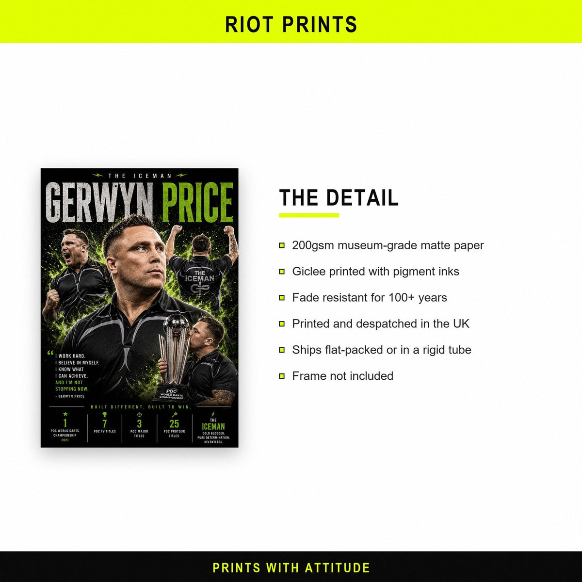 Gerwyn Price "The Iceman" Darts Champion Print paper and printing specification