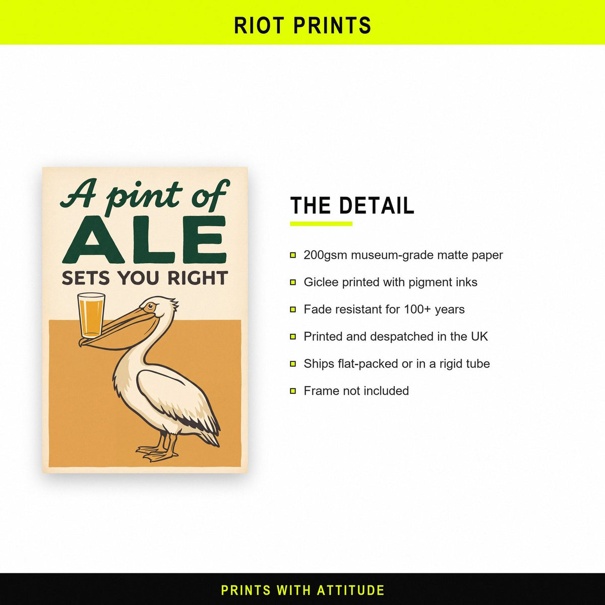 A Pint Of Ale Sets You Right Pelican Art Print