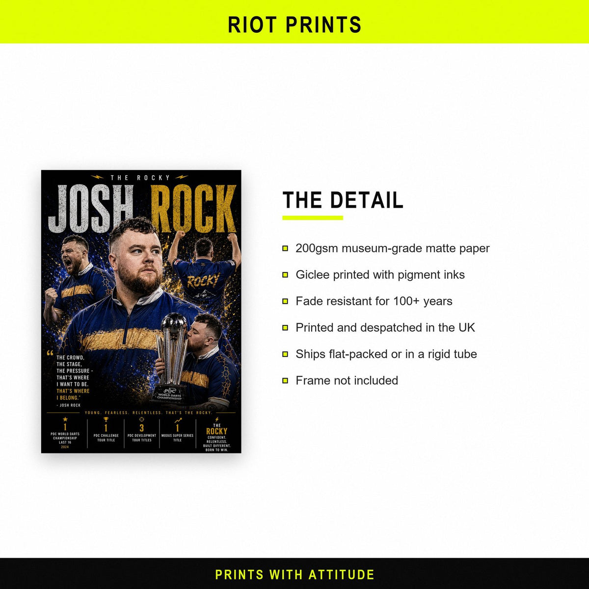 Josh Rock The Rocky Darts Print paper and printing specification
