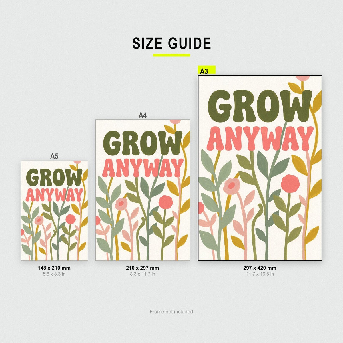 Grow Anyway Floral Typographic Art Print
