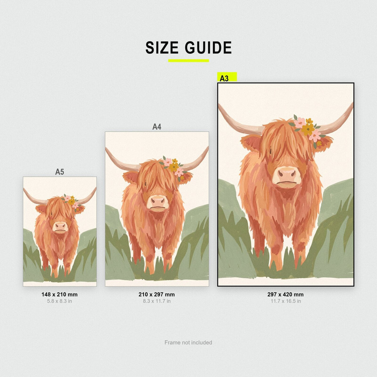 Highland Cow Illustrated Animal Art Print