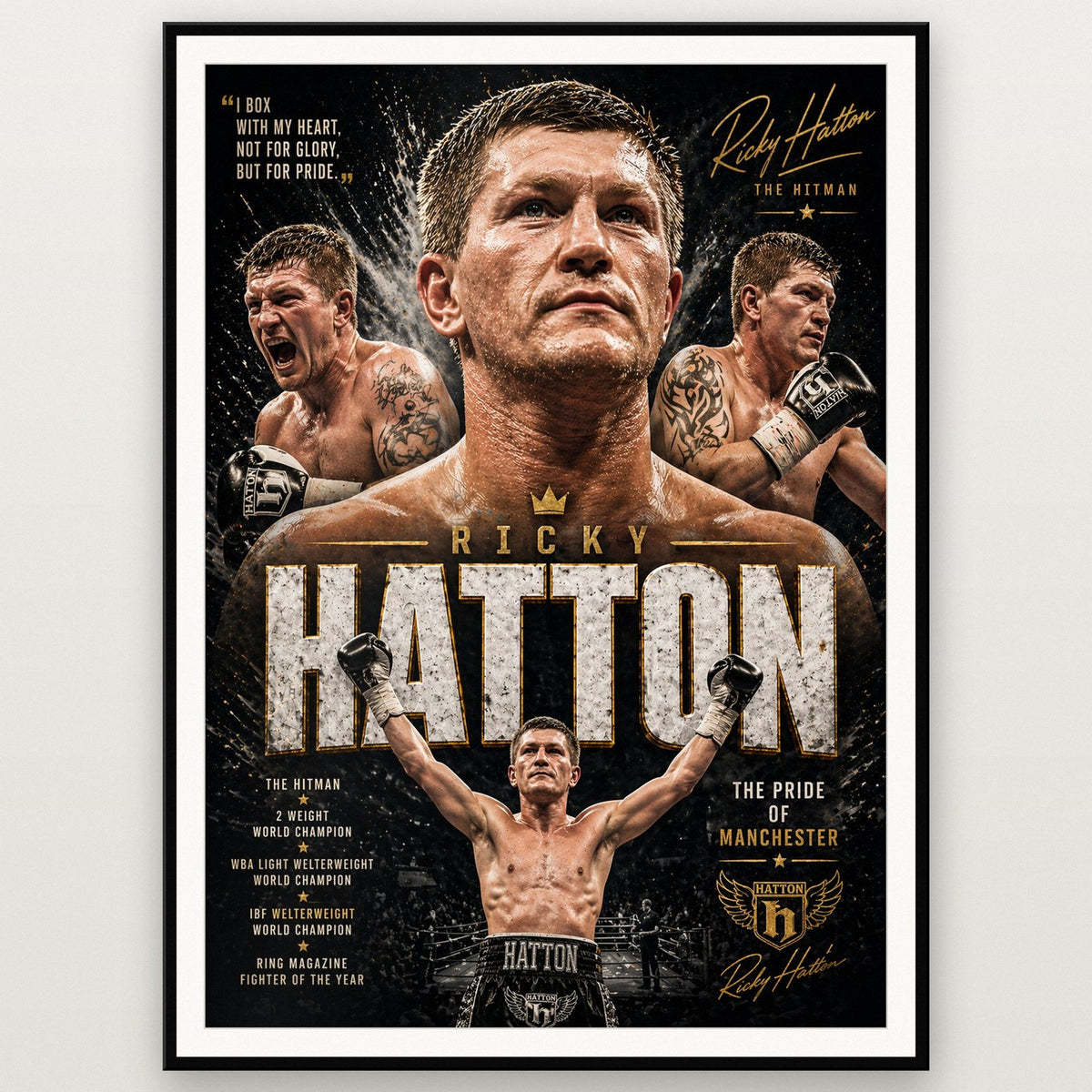 Mayweather vs Hatton Boxing Print Duo Pack shown in a black frame