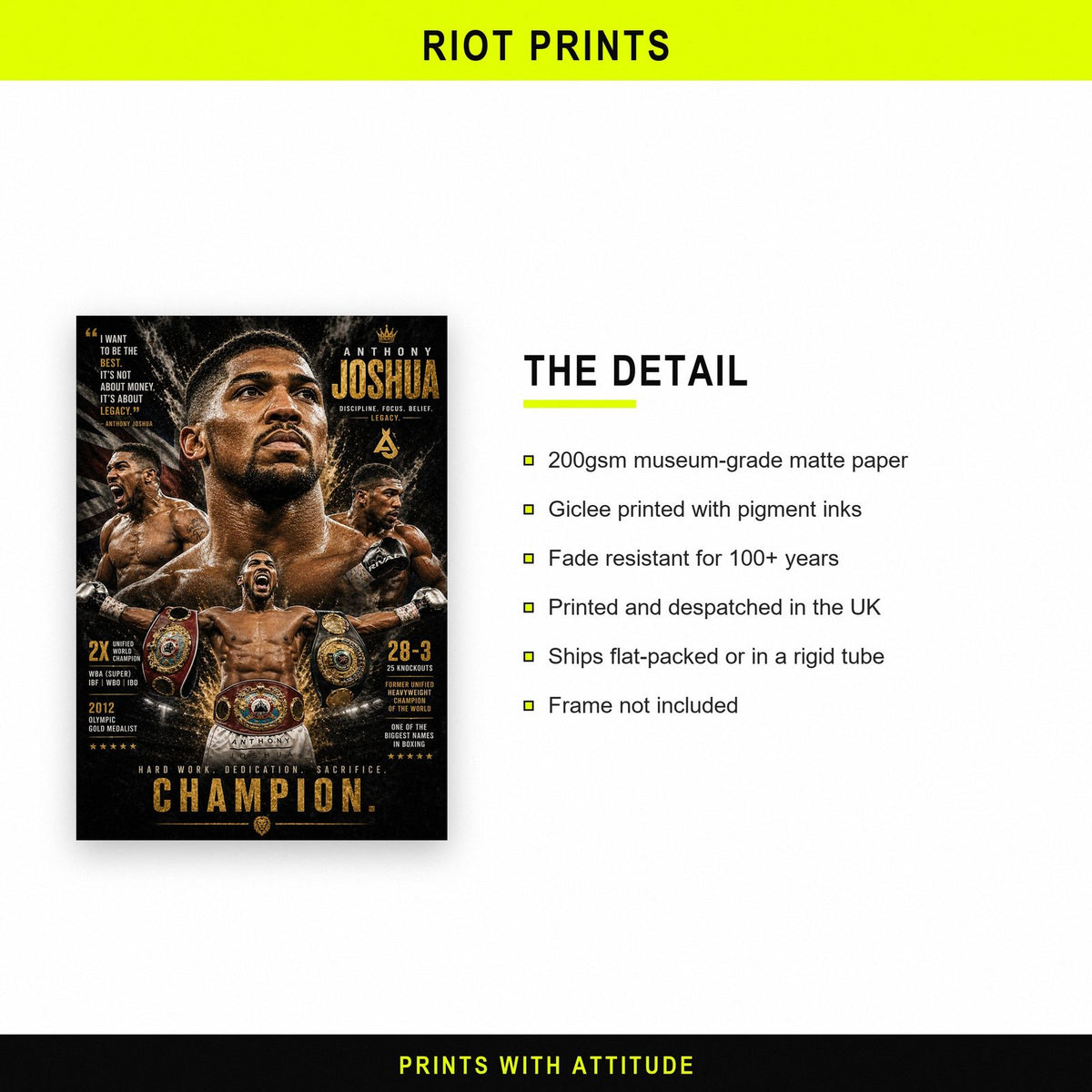 Anthony Joshua AJ Boxing Champion Poster paper and printing specification