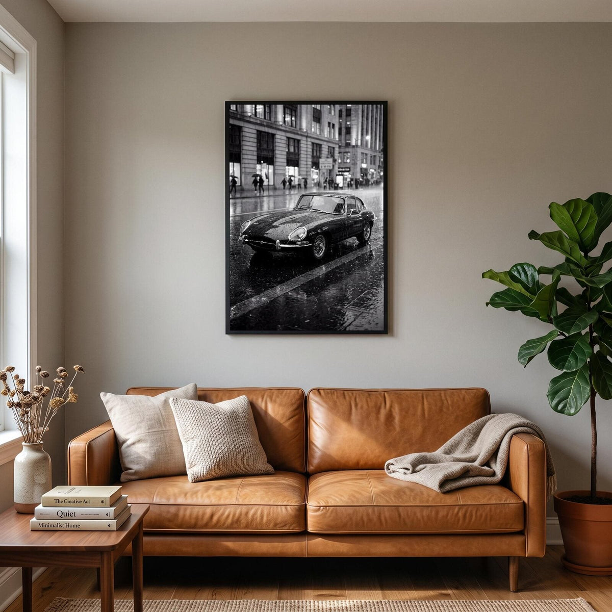 Coachwork classic car photographic prints framed on a wall