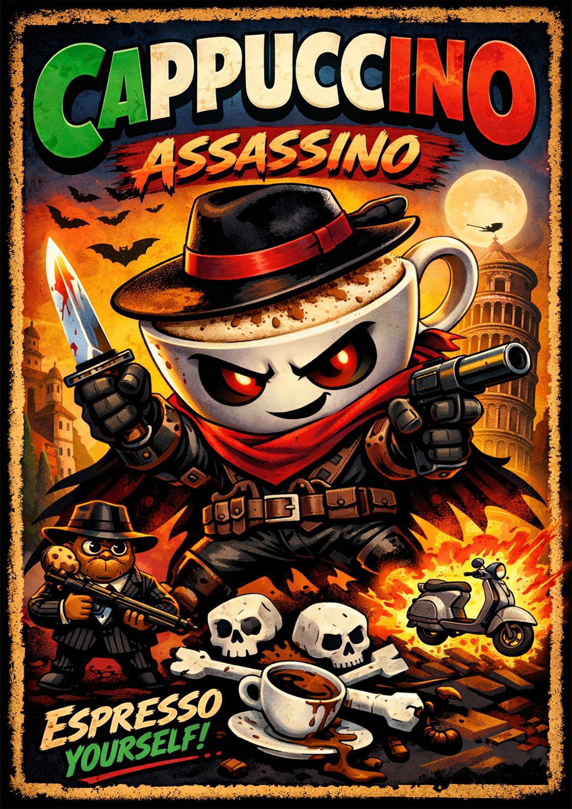 Cappuccino Assassino – Italian Brainrot Wall Art for Kids