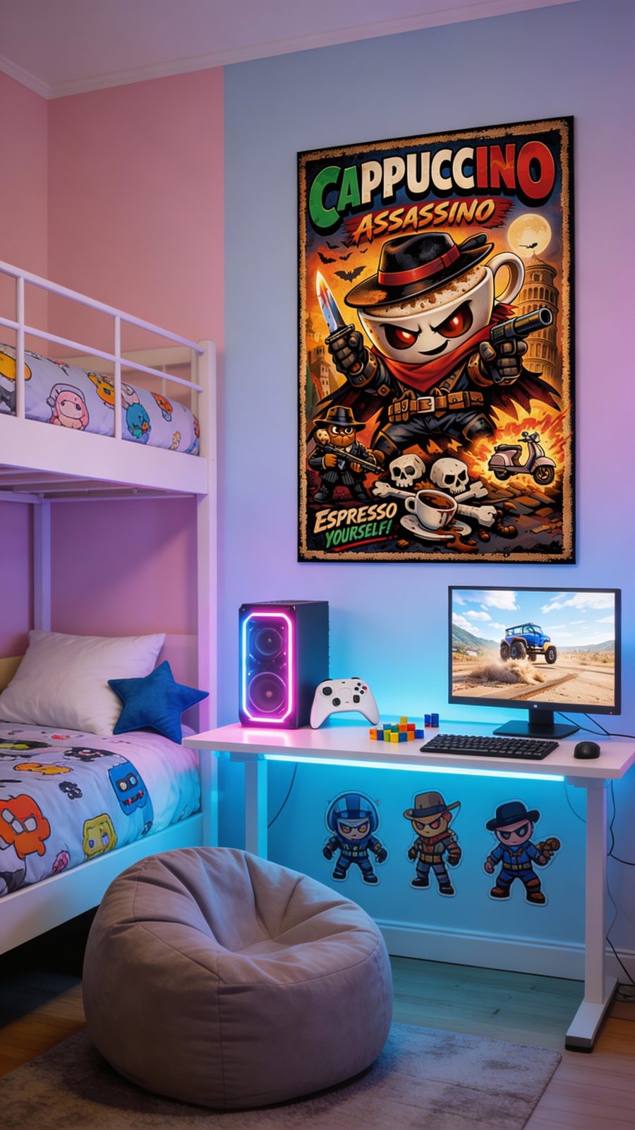 Cappuccino Assassino – Italian Brainrot Wall Art for Kids shown in a black frame