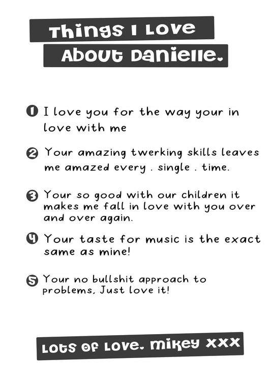 Personalised Funny Couples Print: Things I Love About You