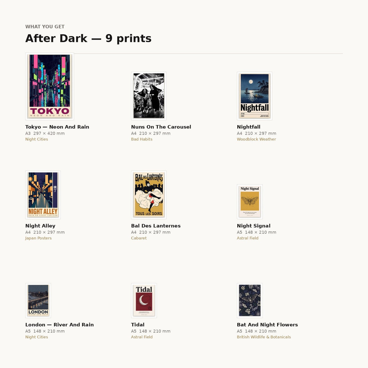 What is included in the After Dark 9-print feature wall