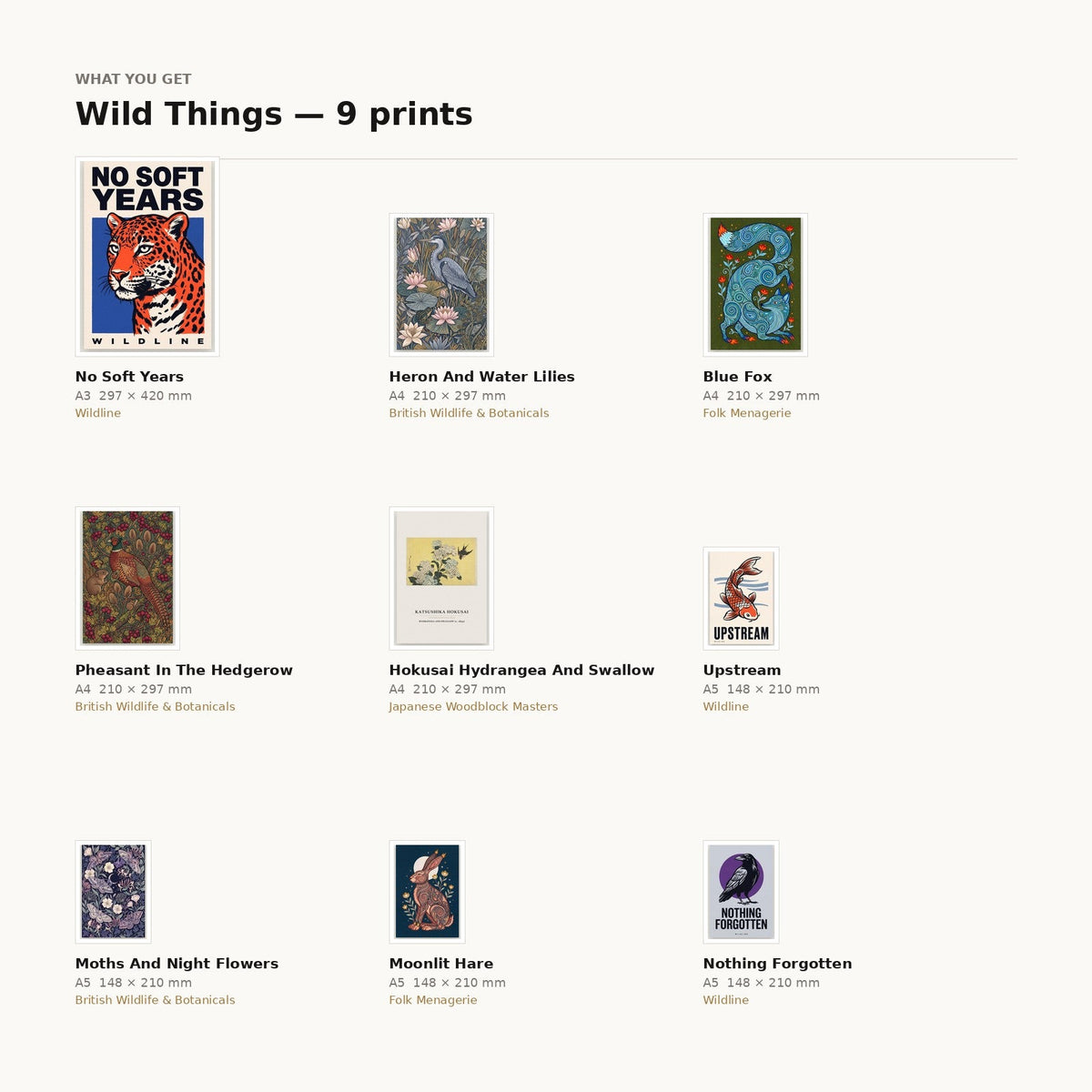 What is included in the Wild Things 9-print feature wall