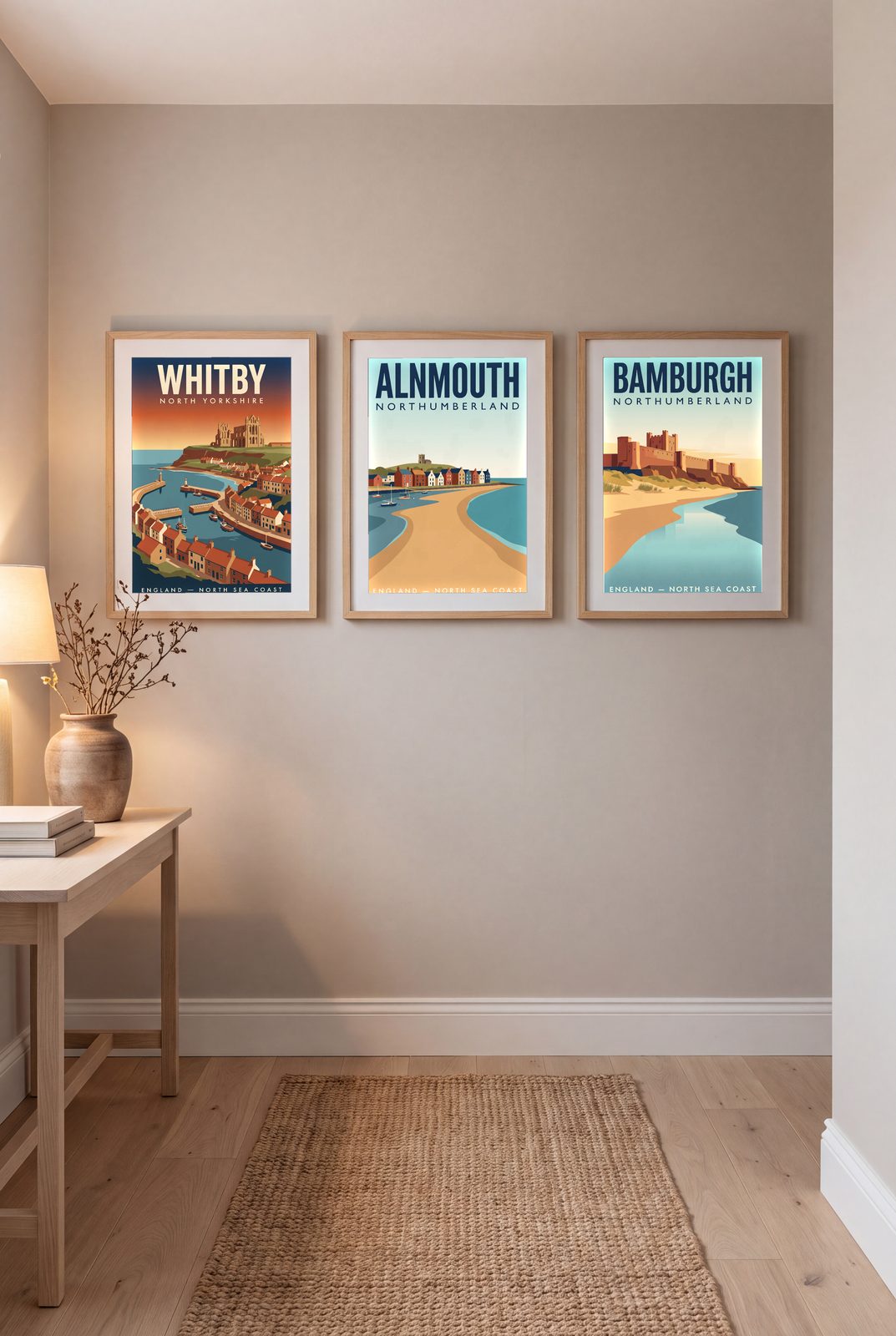 UK Coast Print Set of 3 shown in a black frame