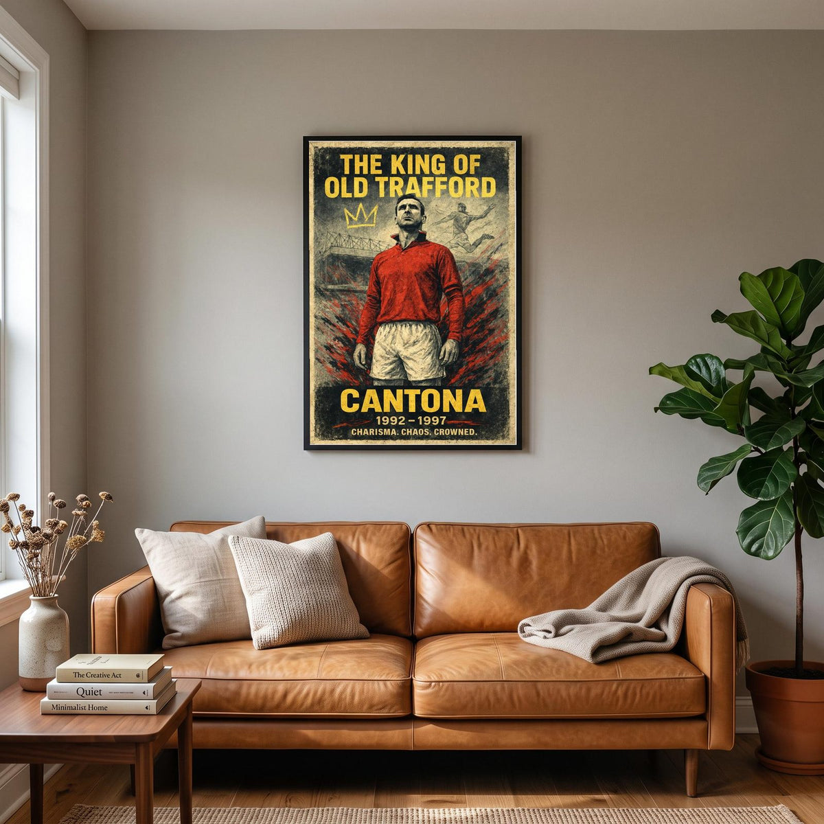 Eric Cantona Football Art Print hanging on a living room wall