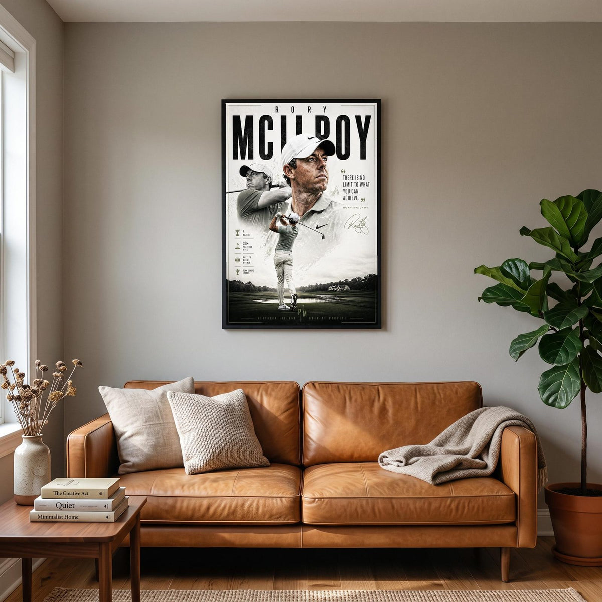 Rory McIlroy Wall Art Print hanging on a living room wall