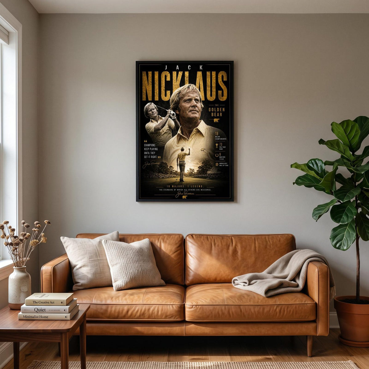Jack Nicklaus Golf Legend Print hanging on a living room wall