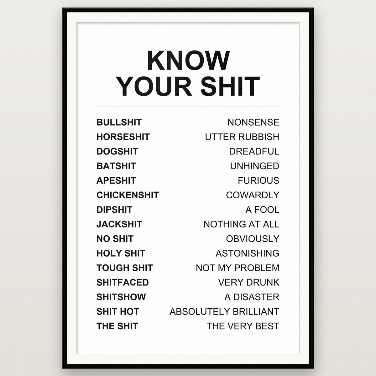 Know Your Sh*t Funny Glossary Art Print