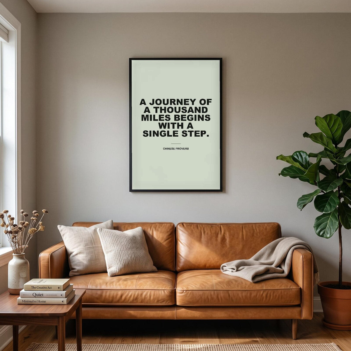 A Journey Of A Thousand Miles Begins With A Single Step Mantra Typography Art Print