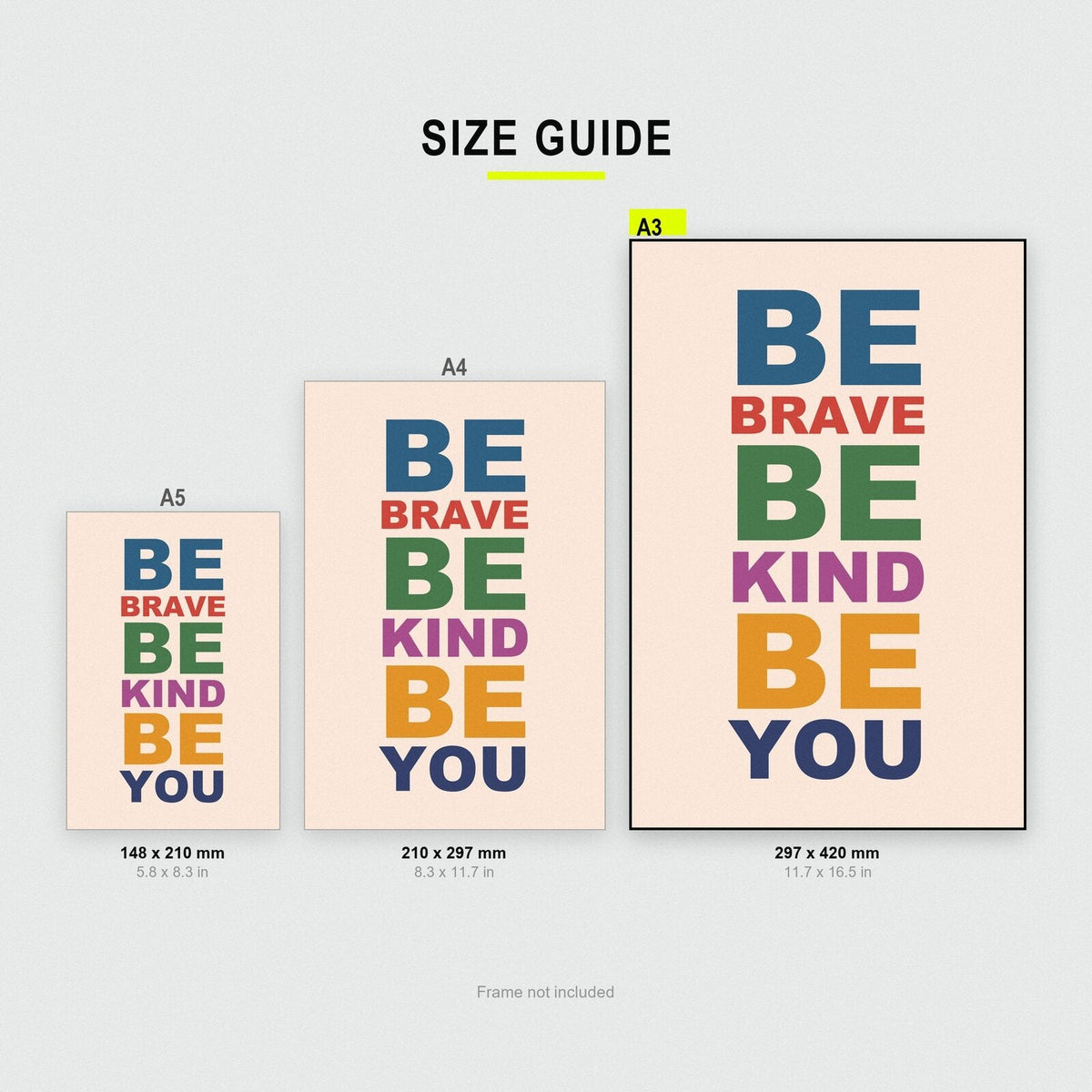 Be Brave Be Kind Be You Mantra Typography Art Print