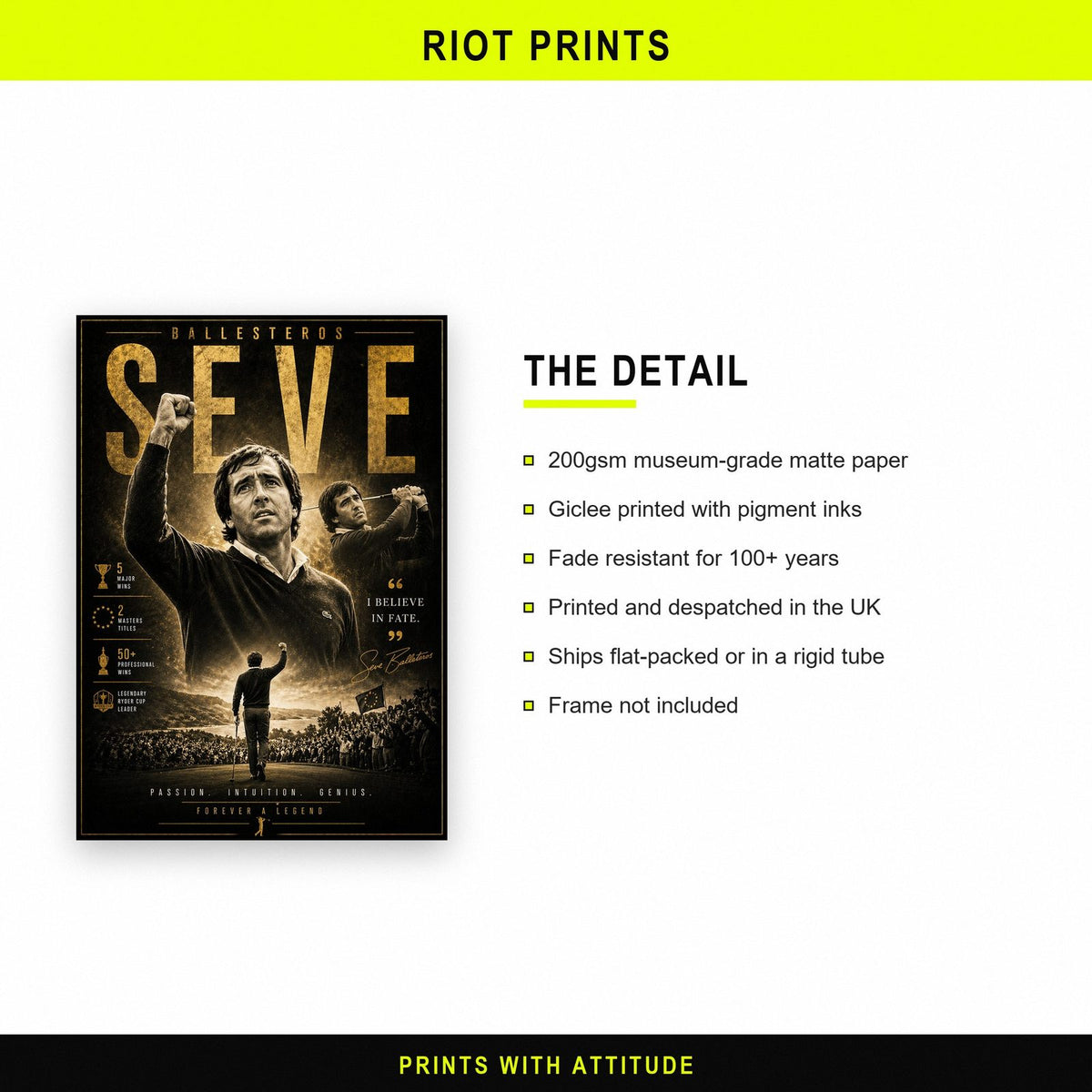 Seve Ballesteros Golf Legend Print paper and printing specification