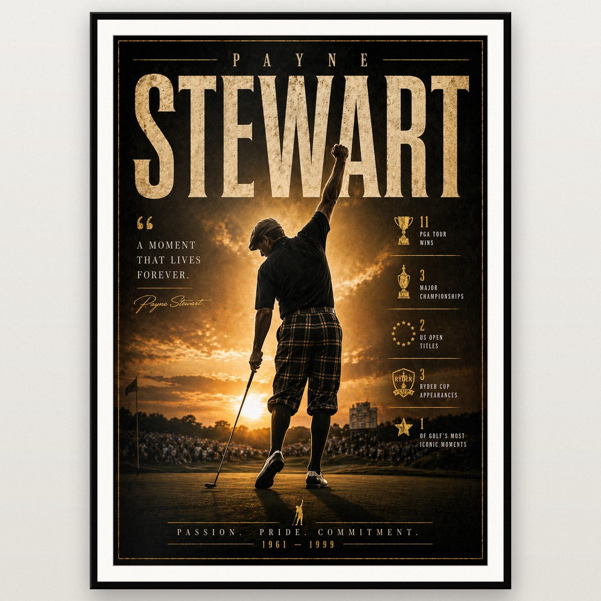 Payne Stewart Golf Legend Print shown in a black frame