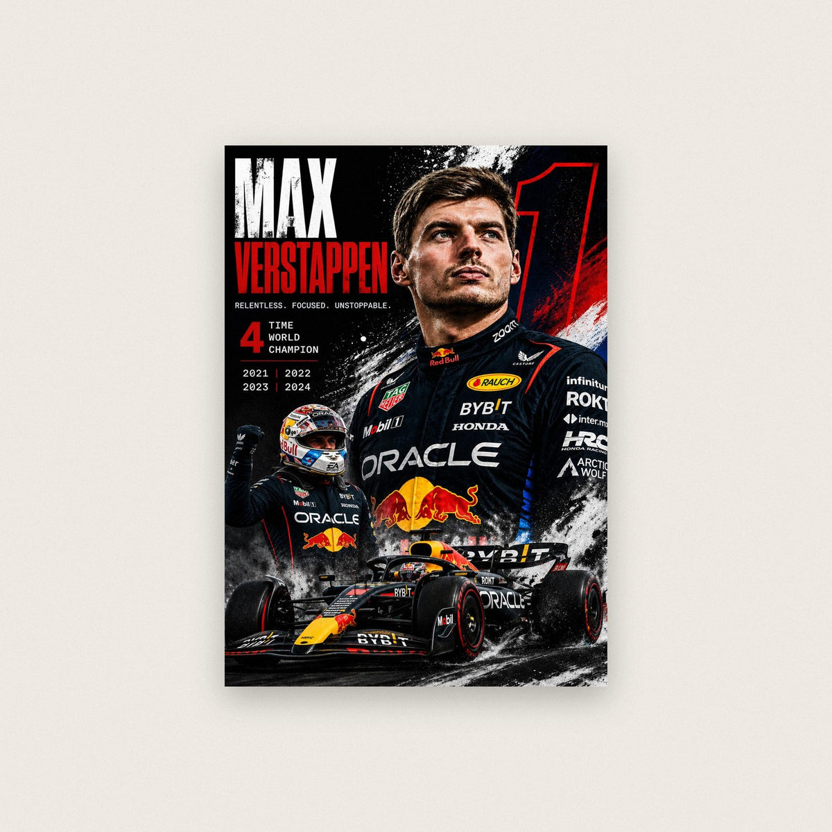 Max Verstappen Four Time World Champion F1 Art Print