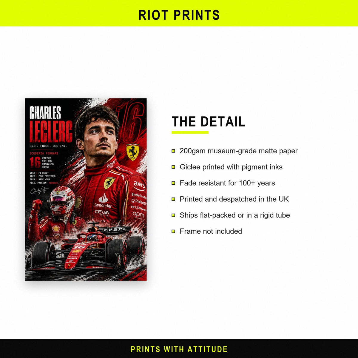 Charles Leclerc Scuderia Ferrari F1 Poster paper and printing specification