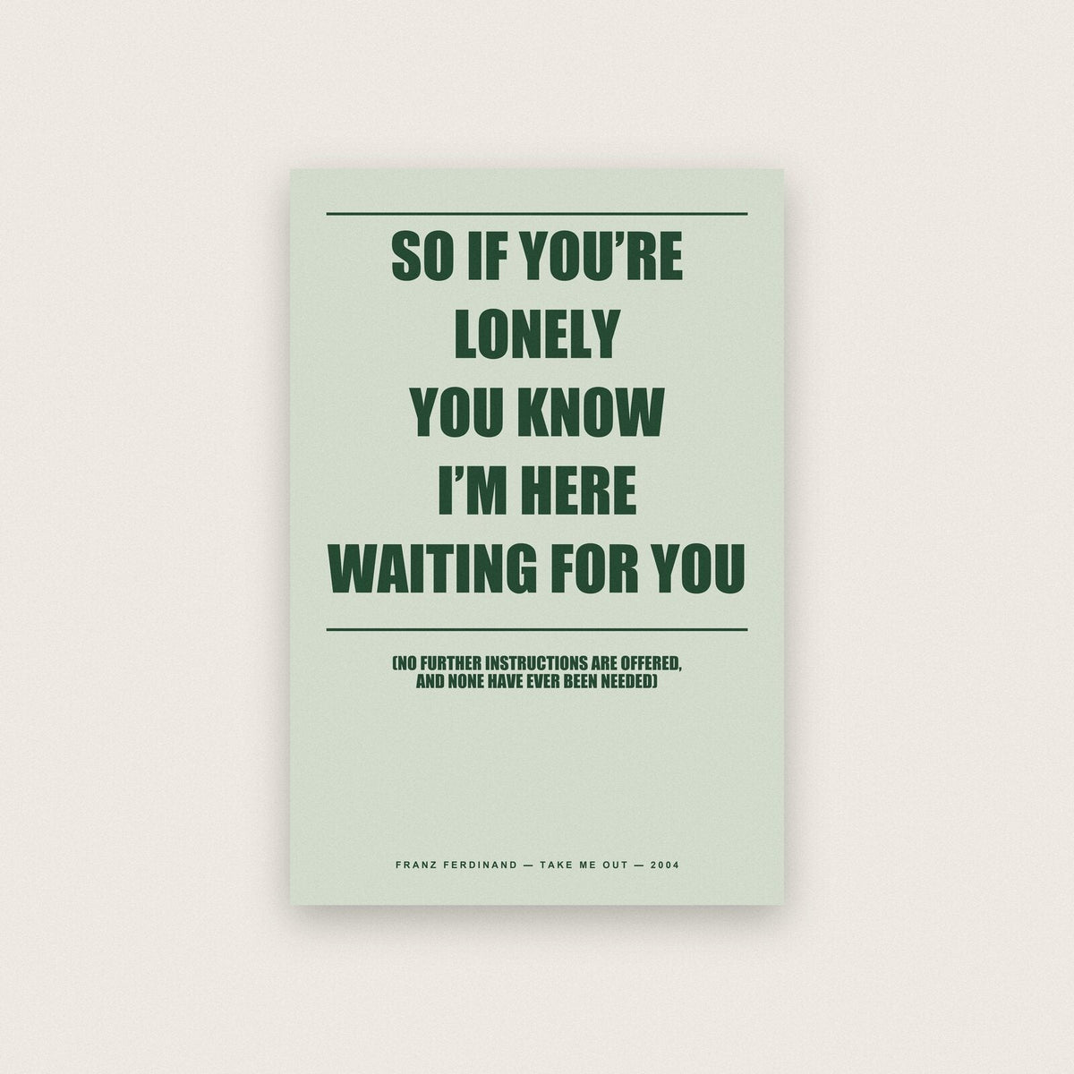Take Me Out Lyrics Print