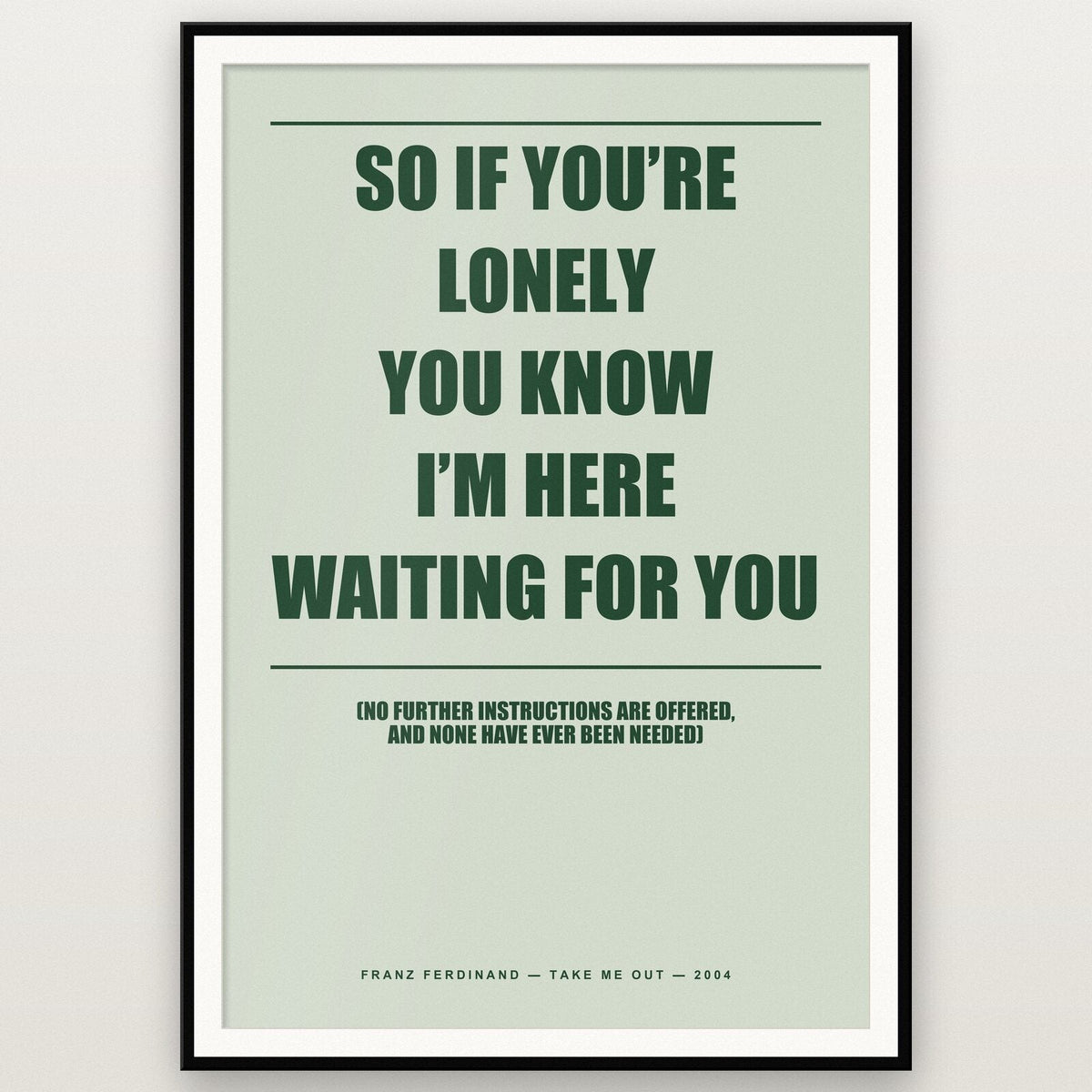 Take Me Out Lyrics Print