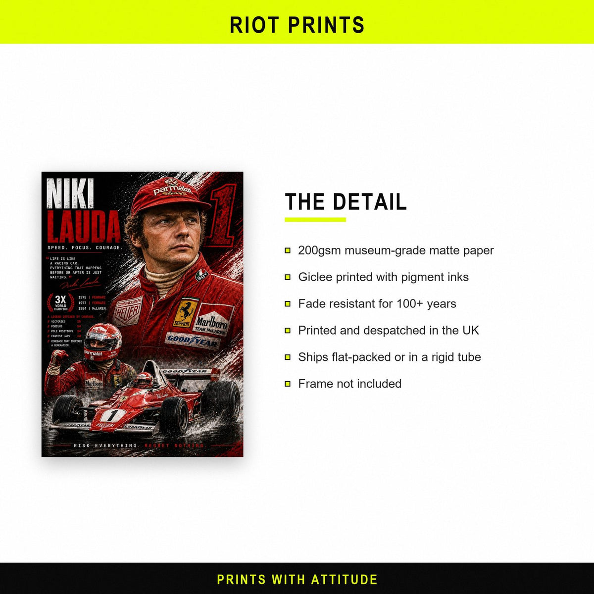 Niki Lauda F1 World Champion Print paper and printing specification
