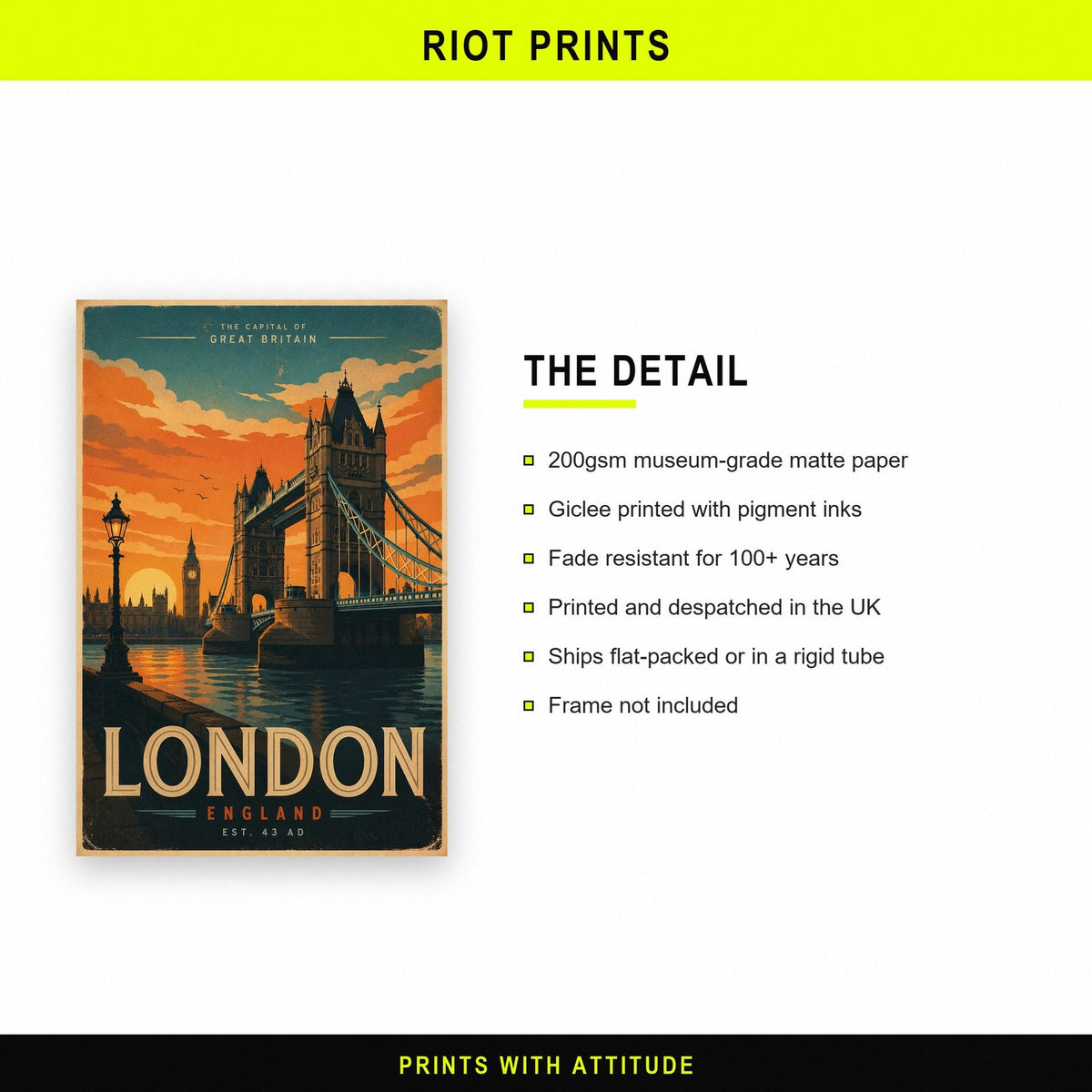 Vintage London Tower Bridge Poster paper and printing specification