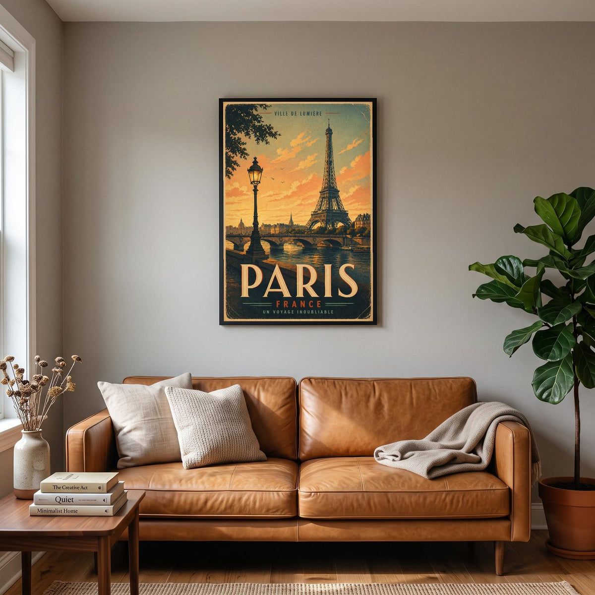 Paris Travel Poster hanging on a living room wall