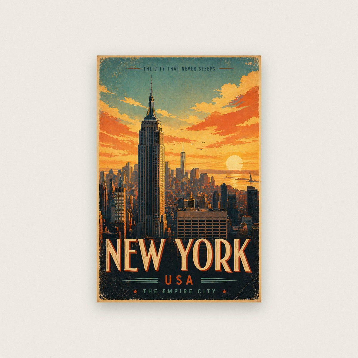 New York Empire State Building Vintage Travel Poster