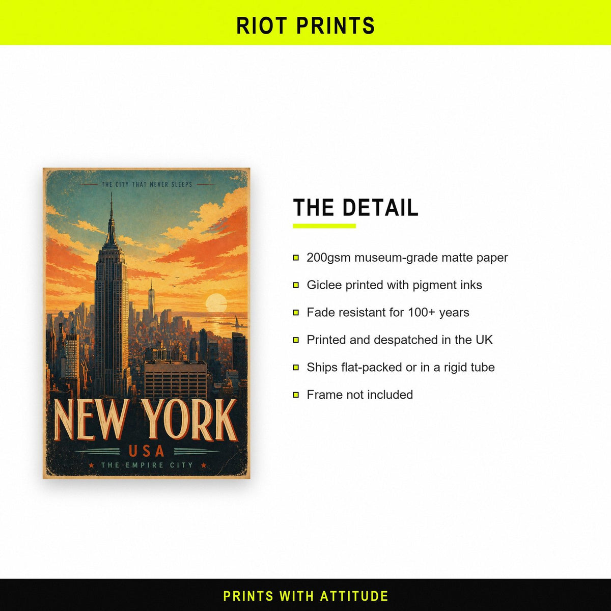 New York Empire State Building Vintage Travel Poster paper and printing specification