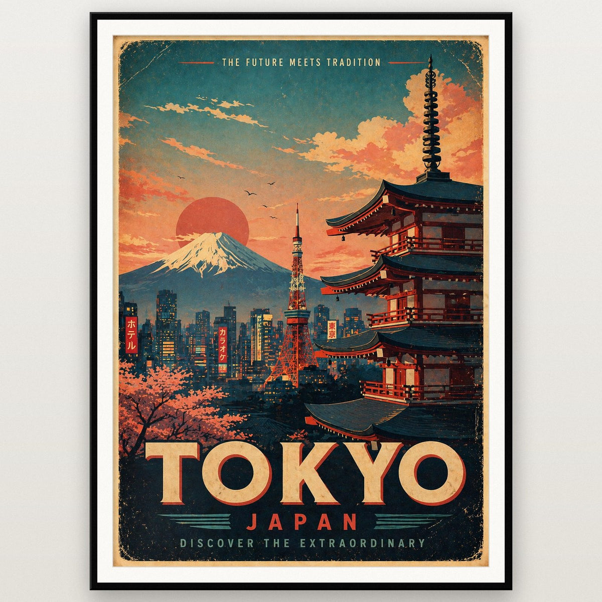 Tokyo Travel Poster shown in a black frame