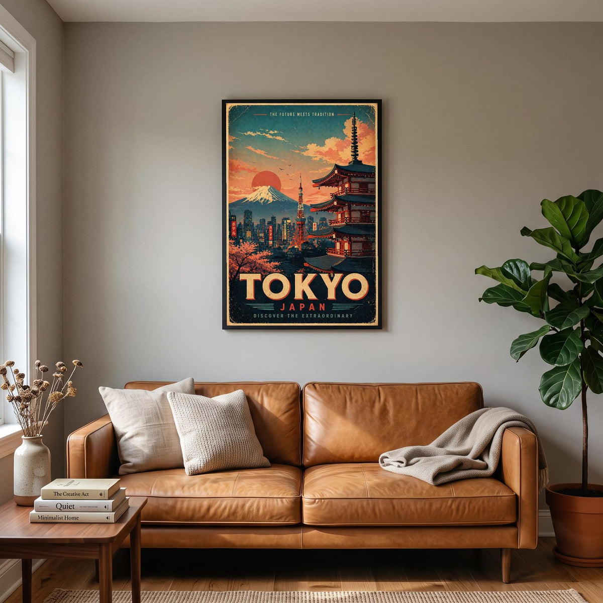 Tokyo Travel Poster hanging on a living room wall