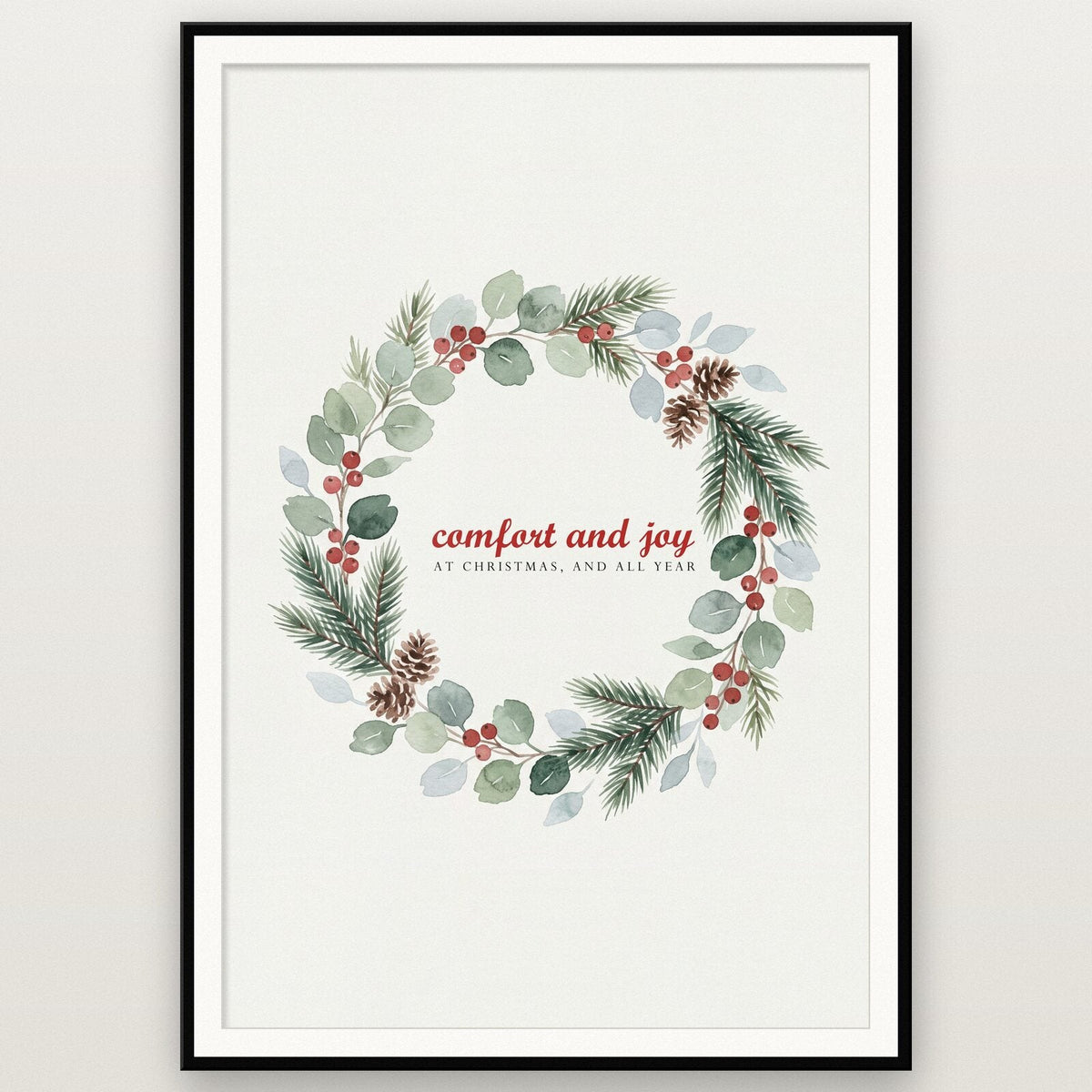 Comfort And Joy Watercolour Christmas Art Print