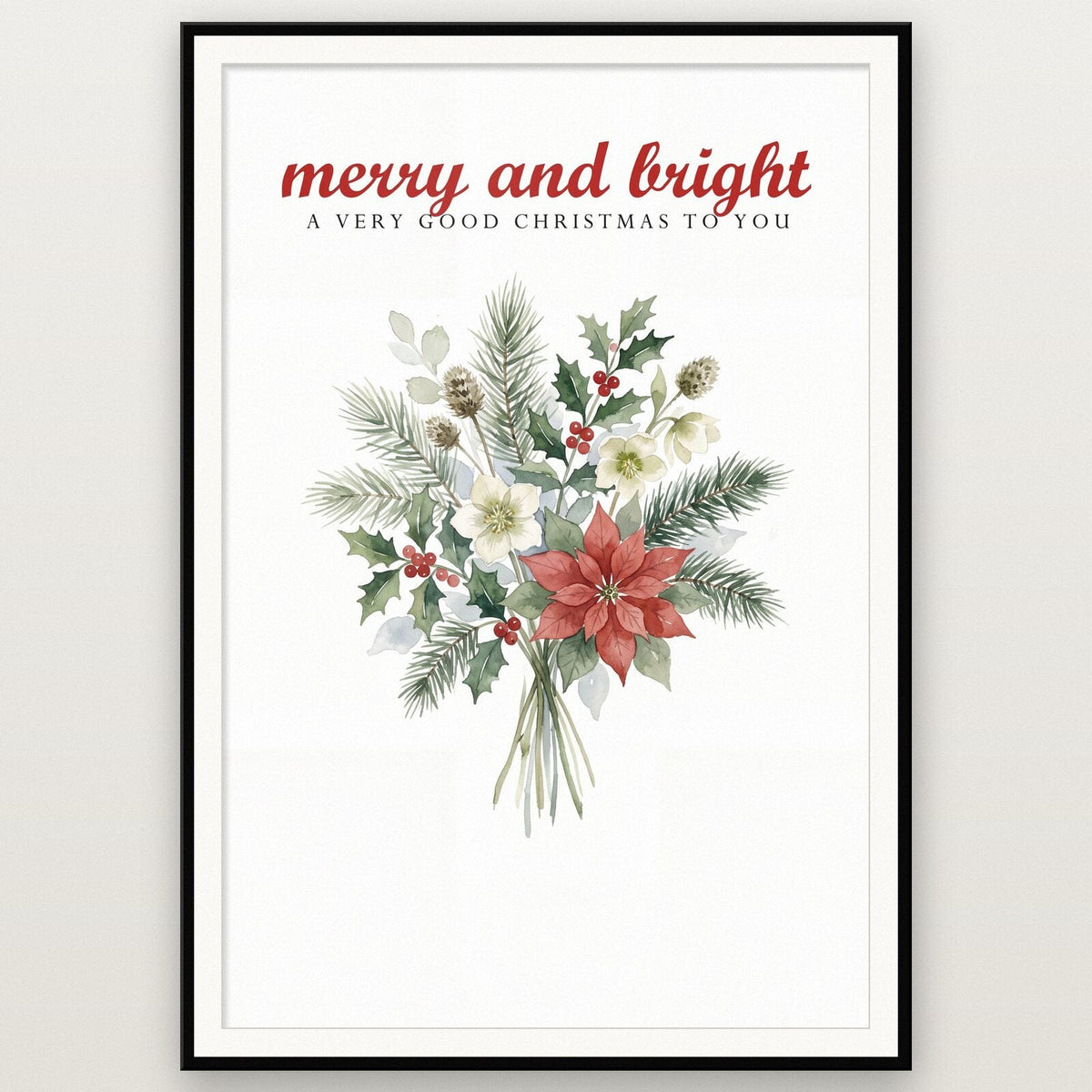 Merry And Bright Watercolour Christmas Art Print