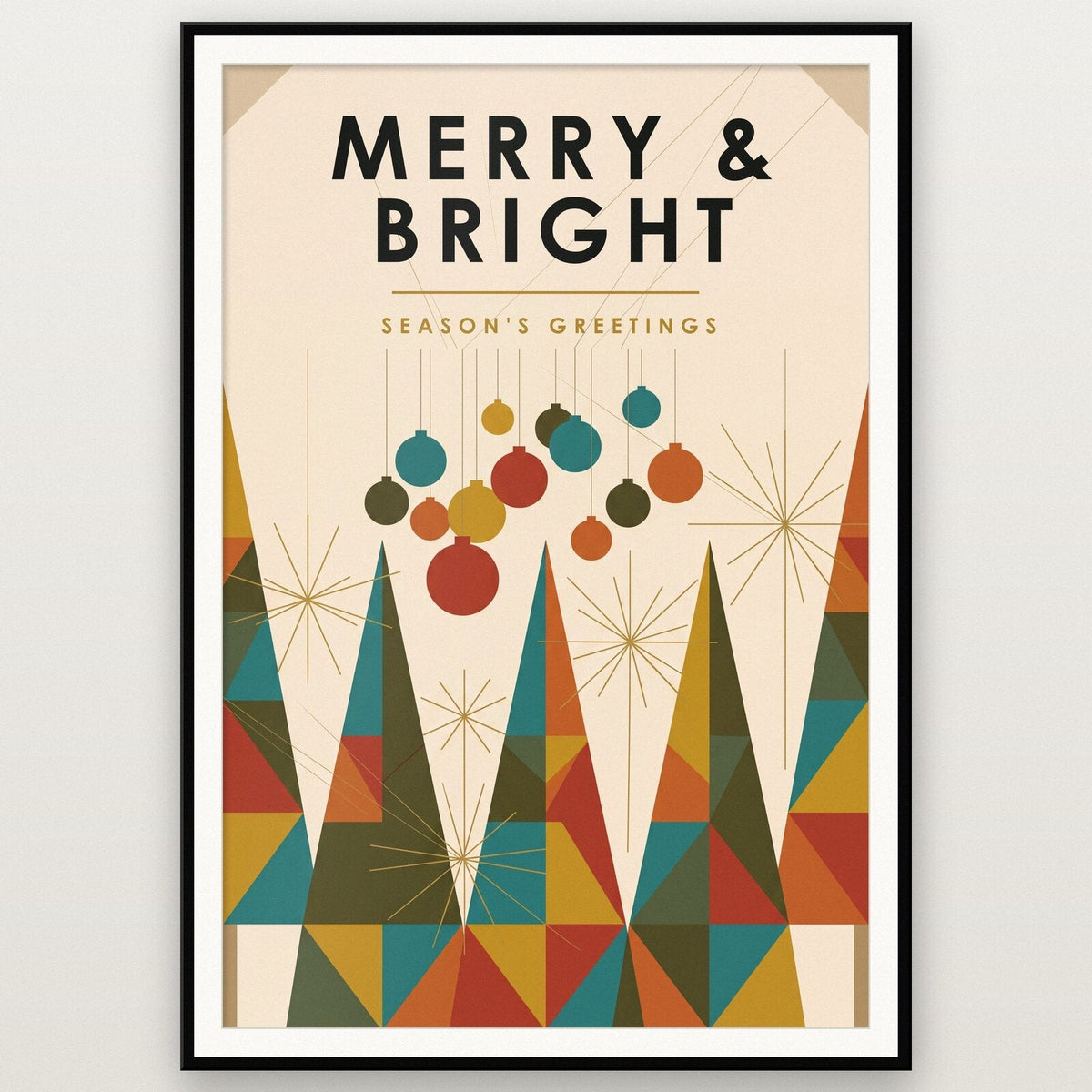 Merry And Bright Mid Century Christmas Art Print