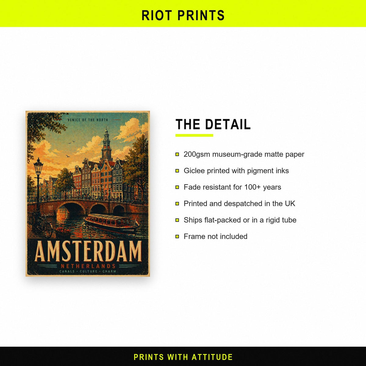 Amsterdam Travel Poster paper and printing specification