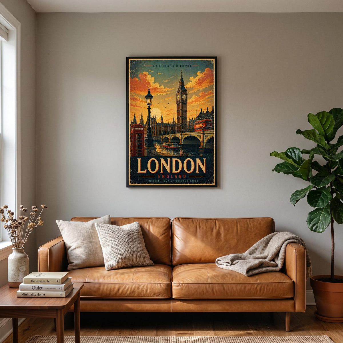 Big Ben London Travel Poster hanging on a living room wall