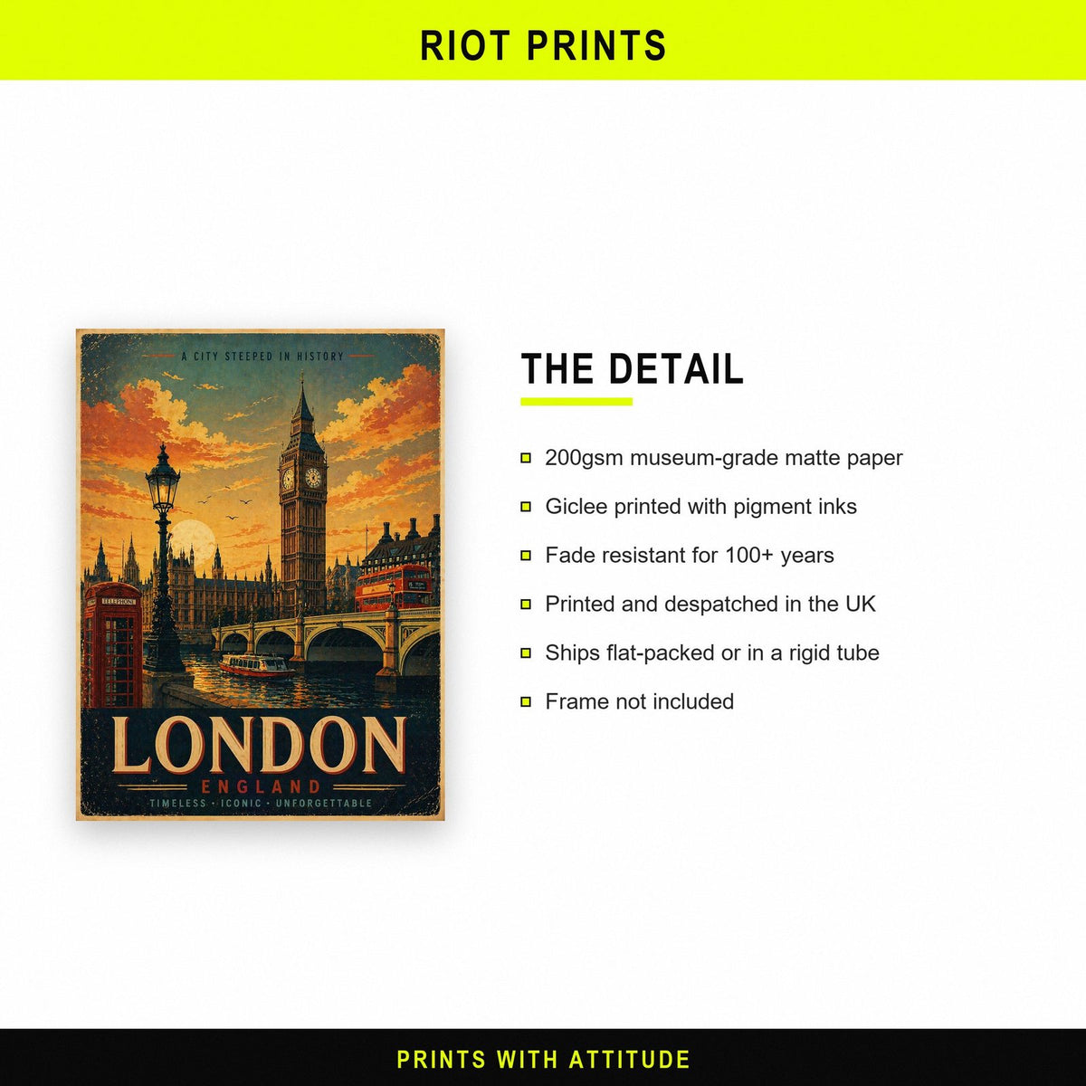 Big Ben London Travel Poster paper and printing specification