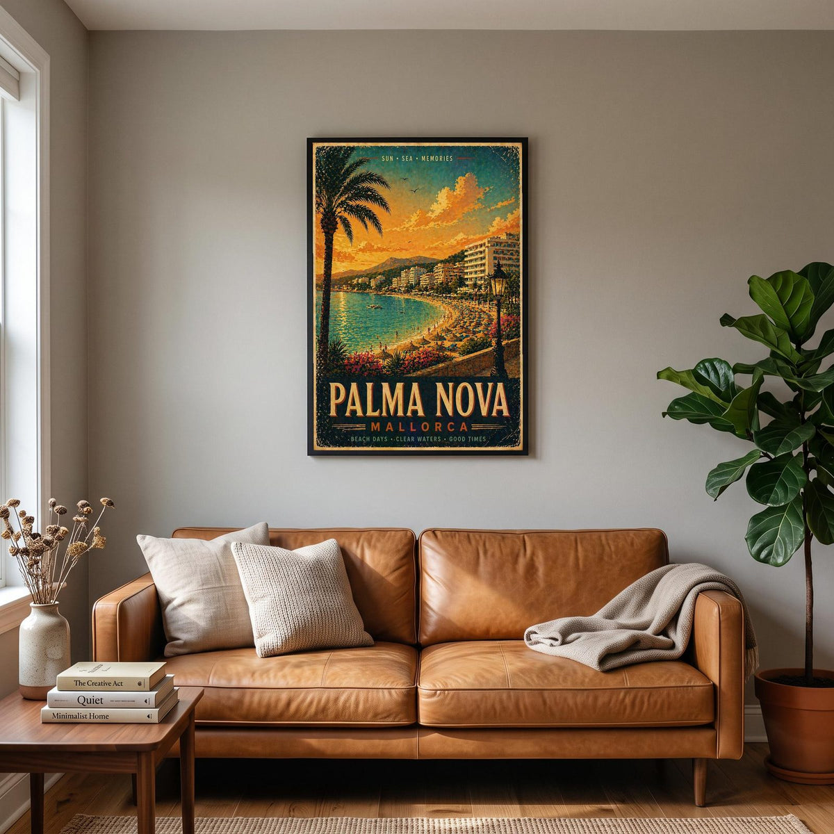 Palma Nova Mallorca Travel Poster hanging on a living room wall