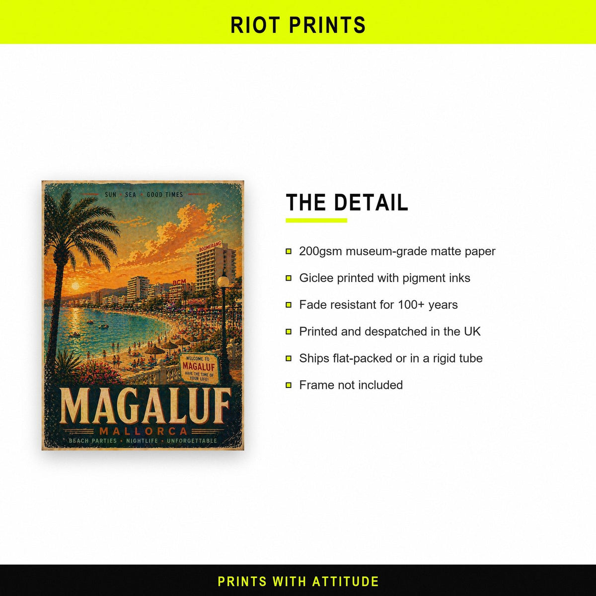 Magaluf Mallorca Travel Poster paper and printing specification