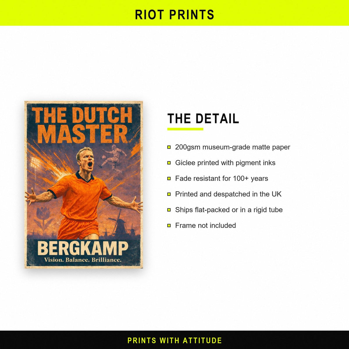 Dennis Bergkamp 'The Dutch Master' Football Poster paper and printing specification