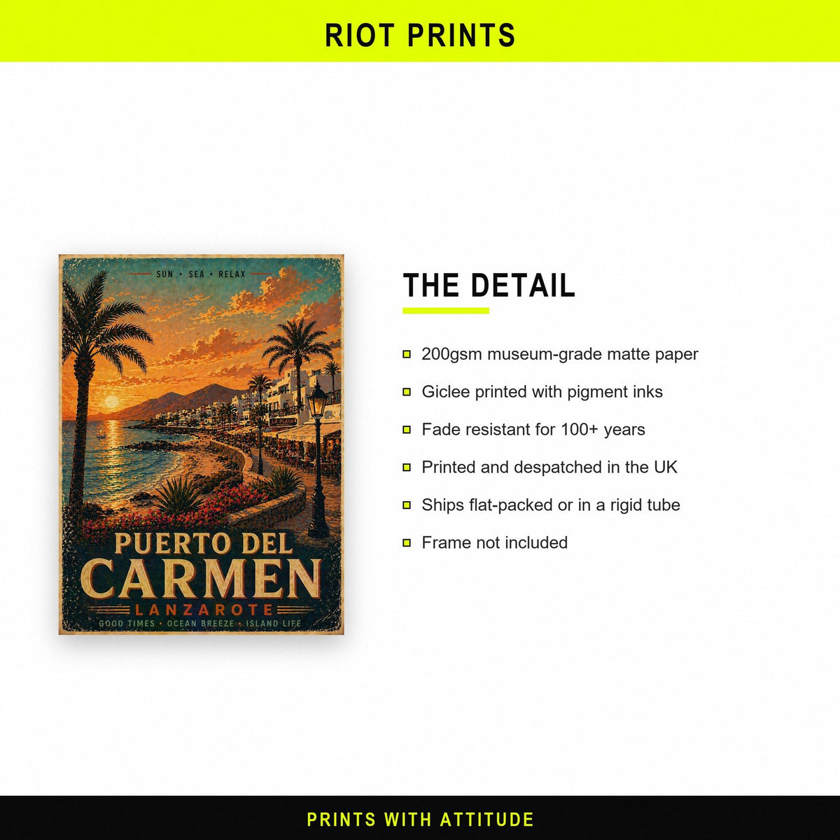 Puerto del Carmen Lanzarote Travel Poster paper and printing specification