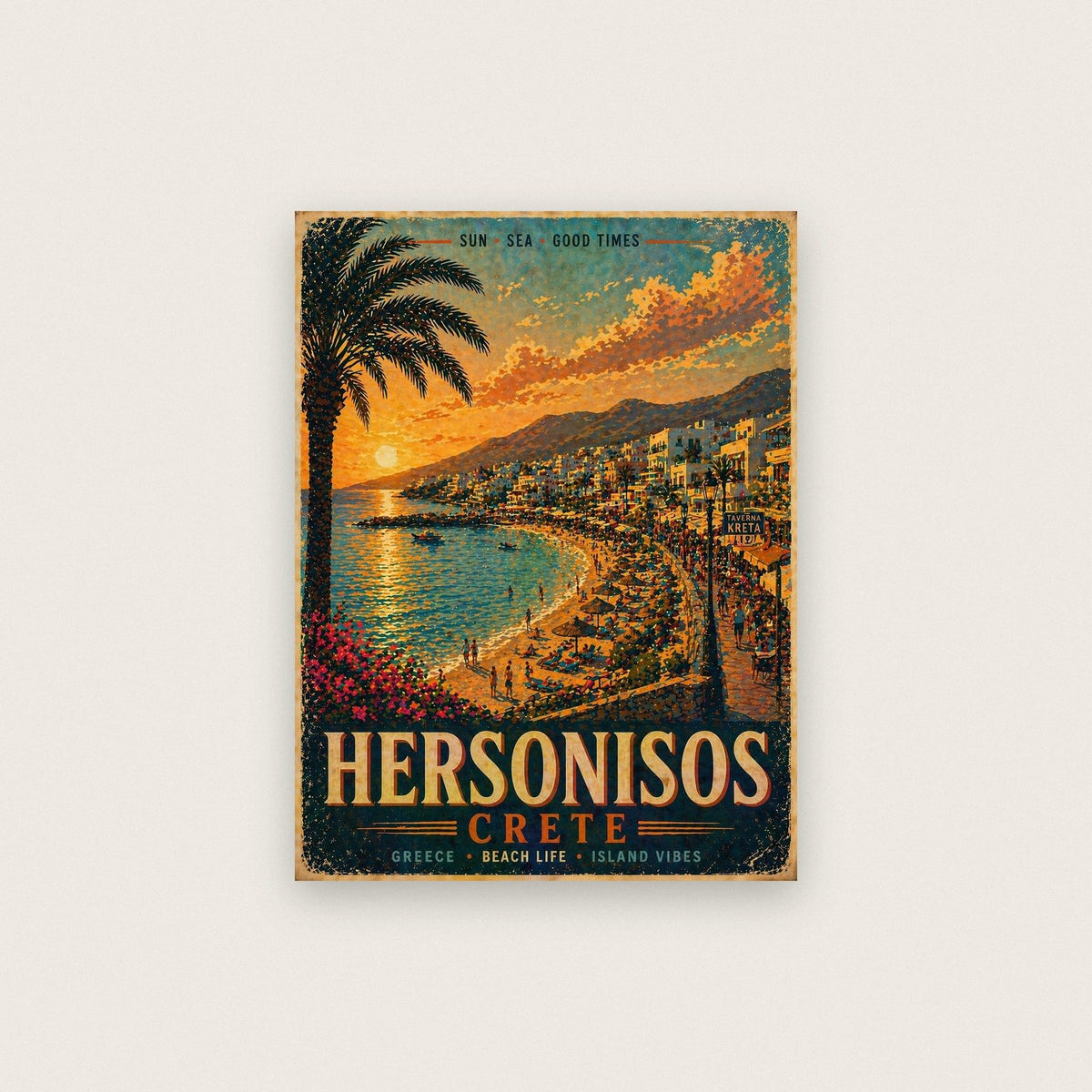 Hersonisos Crete Travel Poster