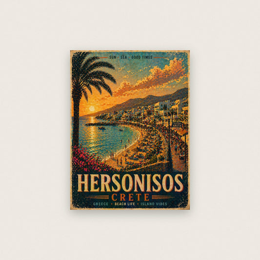 Hersonisos Crete Travel Poster