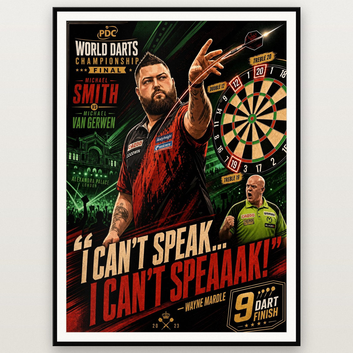 Wayne Mardle Darts Print shown in a black frame