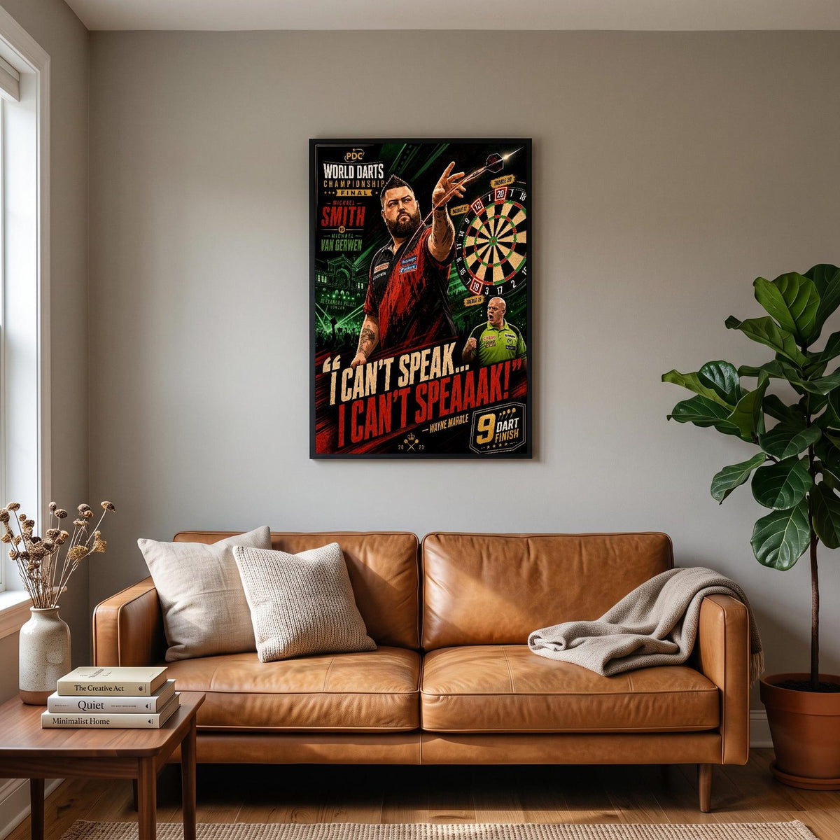 Wayne Mardle Darts Print hanging on a living room wall