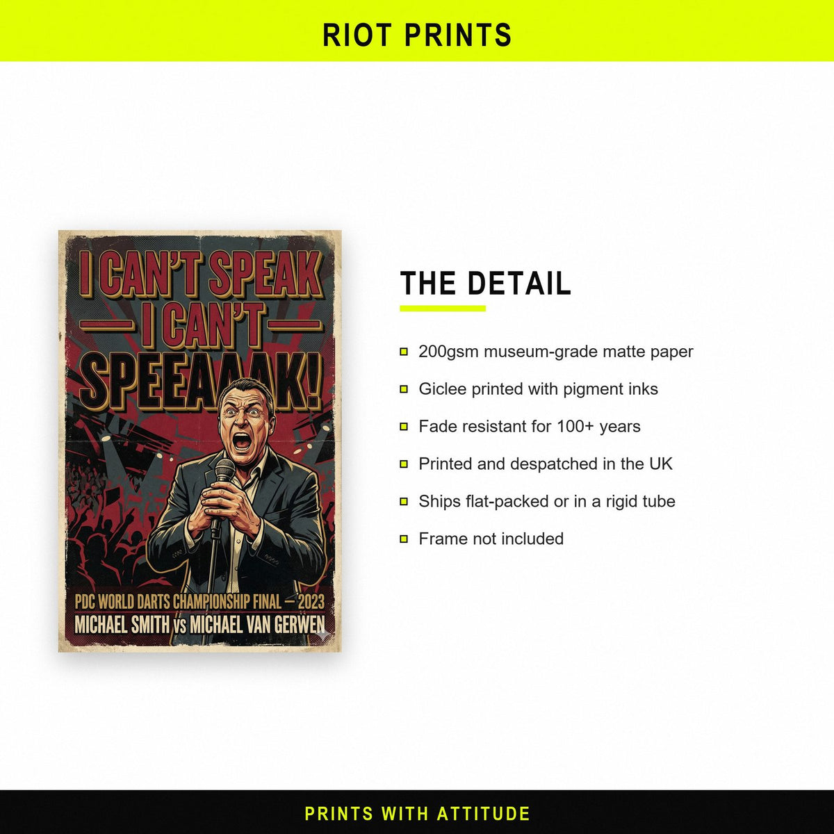 I Can't Speak 2023 Darts Final Art Print