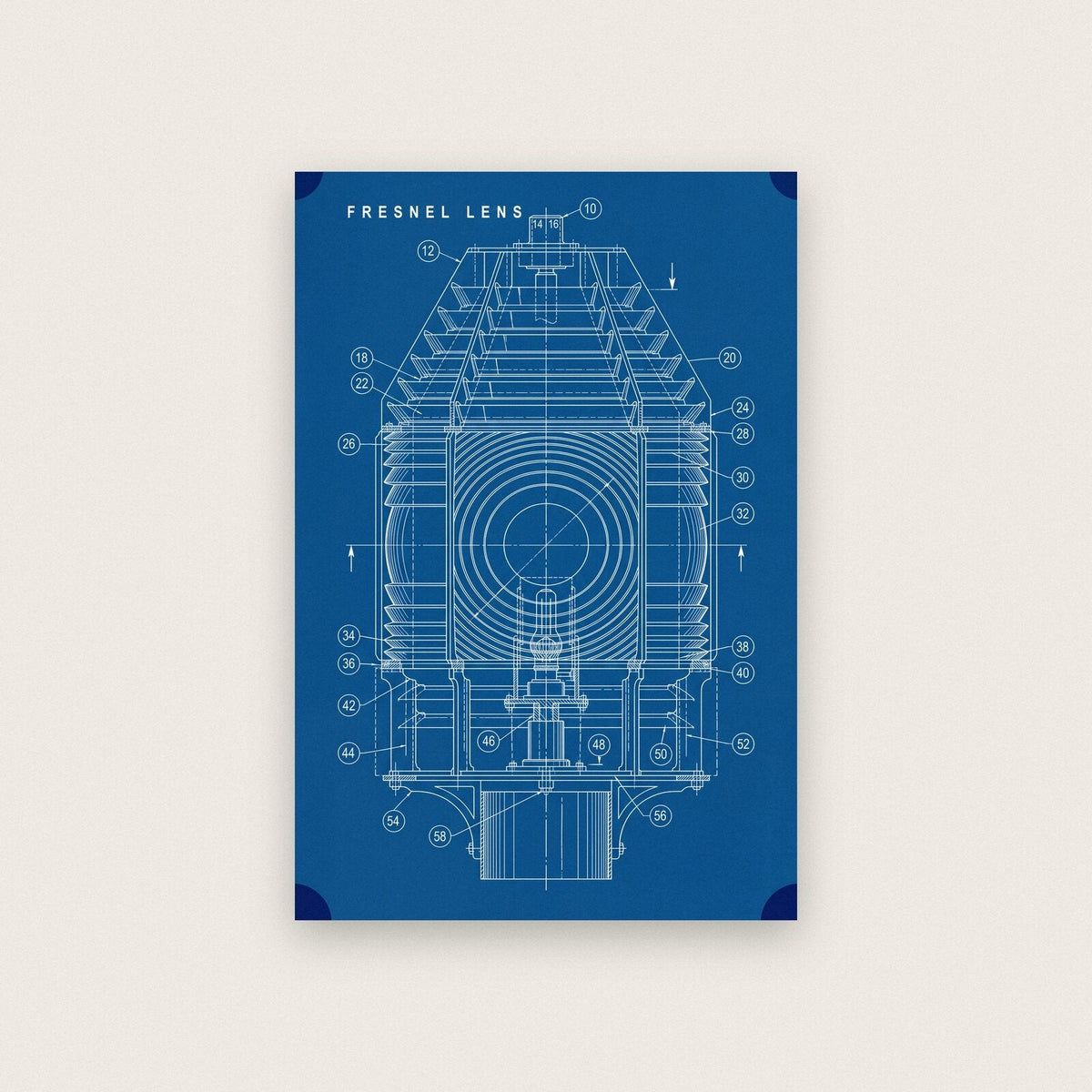 Fresnel Lens Blueprint Patent Art Print